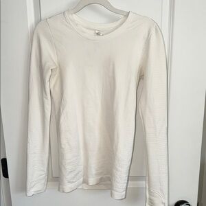 Athleta White Ribbed Long Sleeve Top